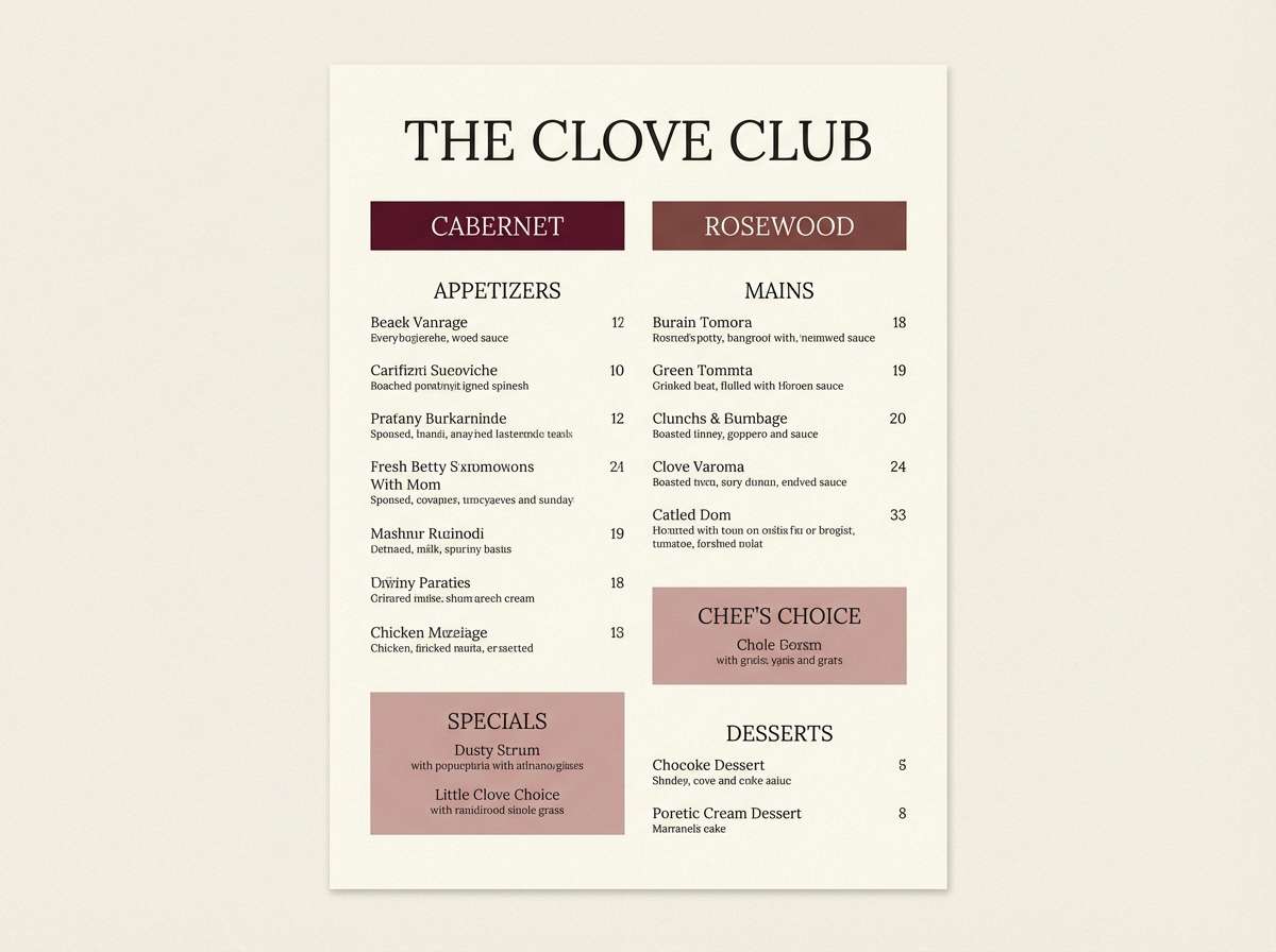 yellow and dark green restaurant menu layout