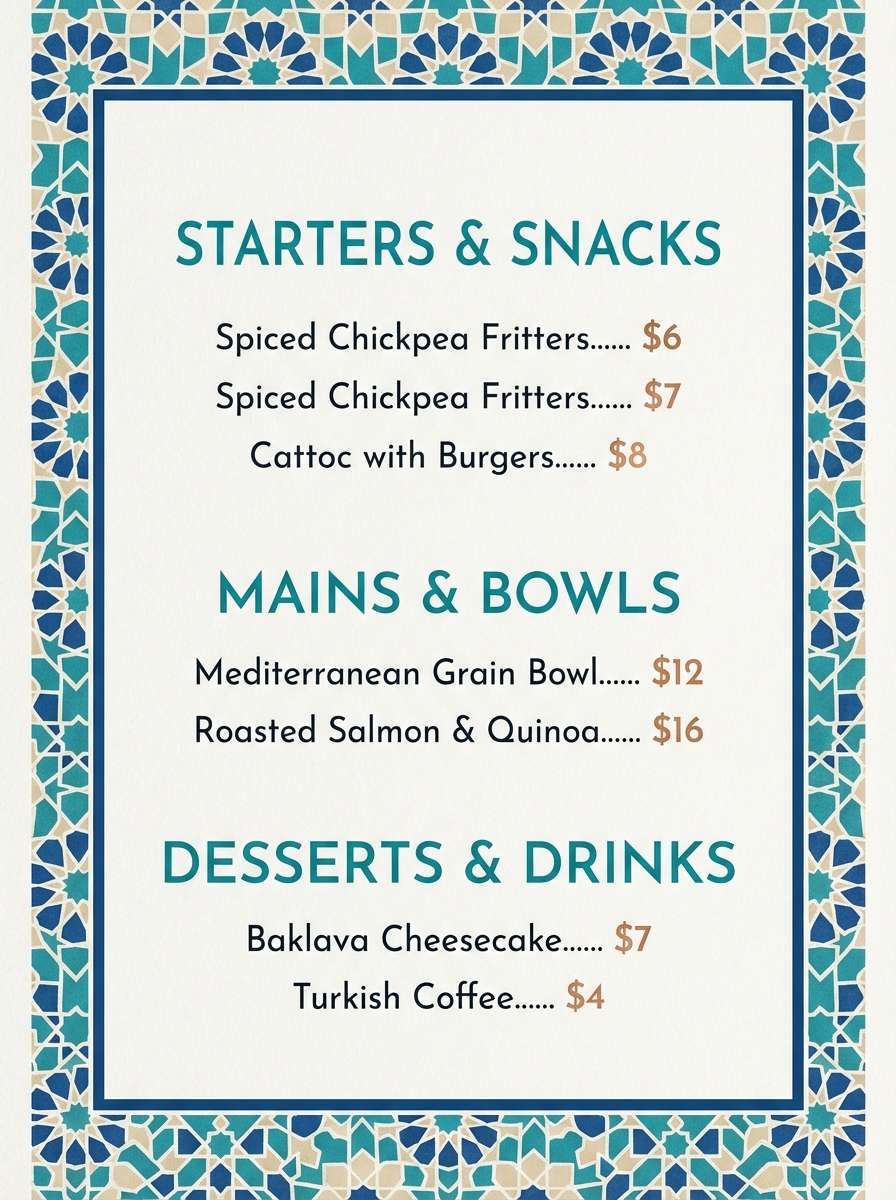 restaurant menu layout