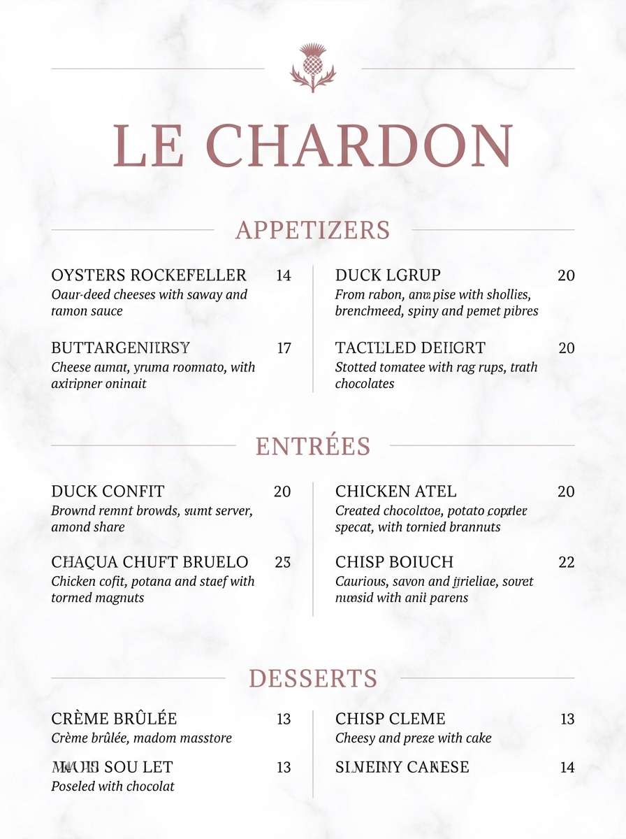 elegant restaurant menu