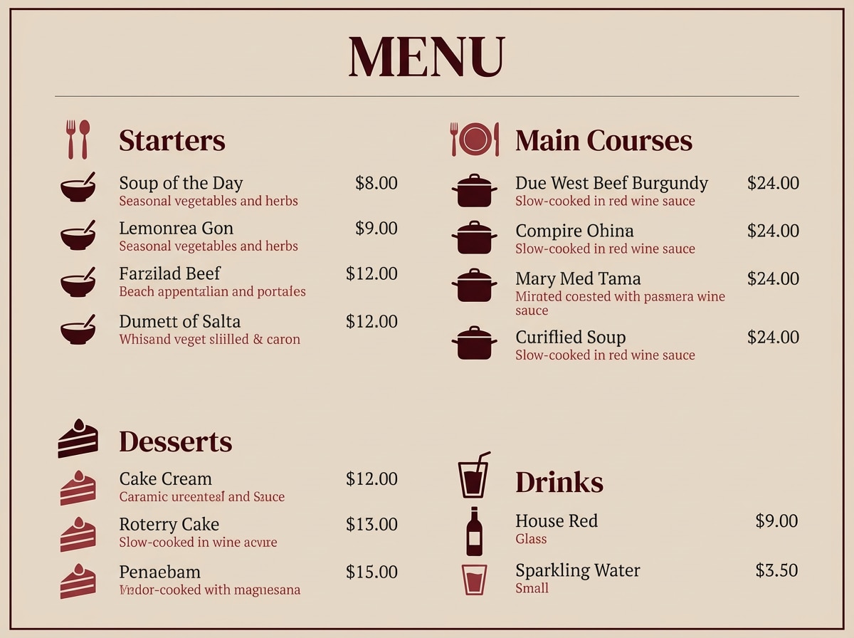 restaurant menu layout