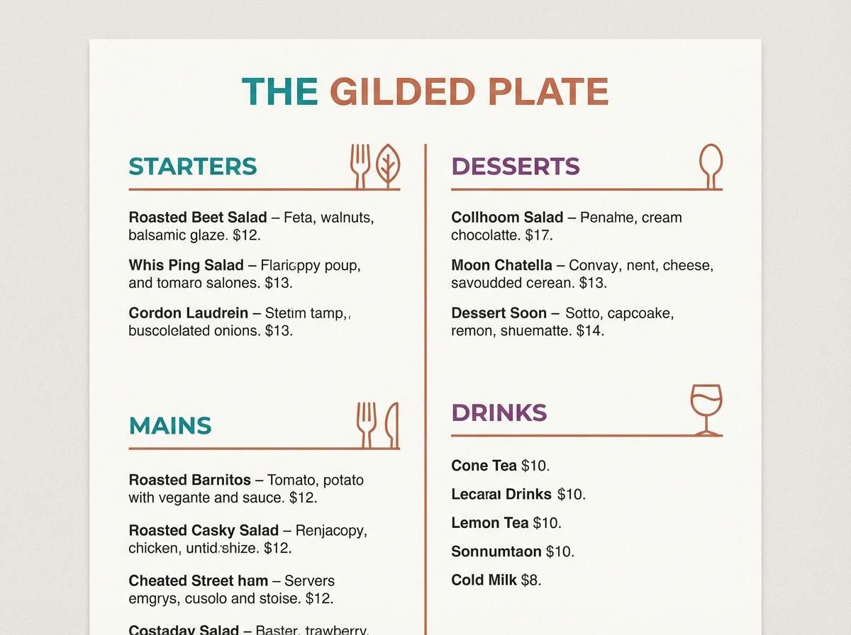 restaurant menu layout
