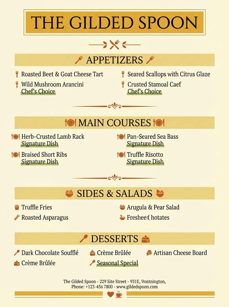 restaurant menu layout