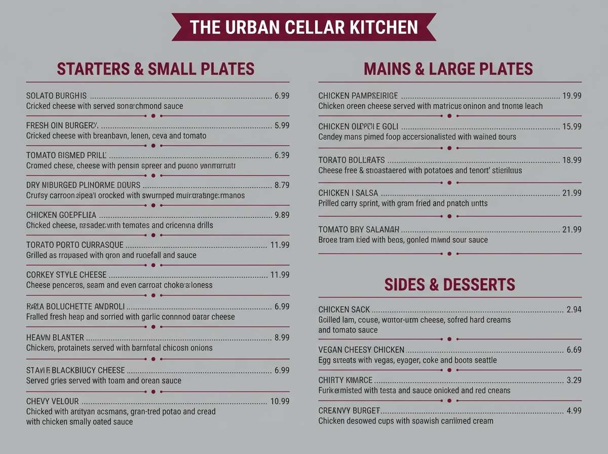 menu layout with wine accents