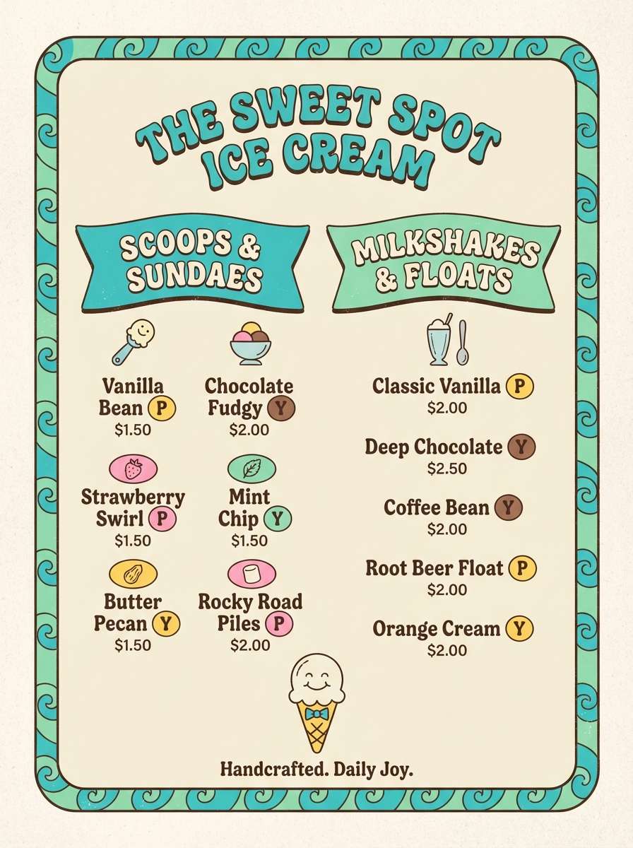 ice cream menu board