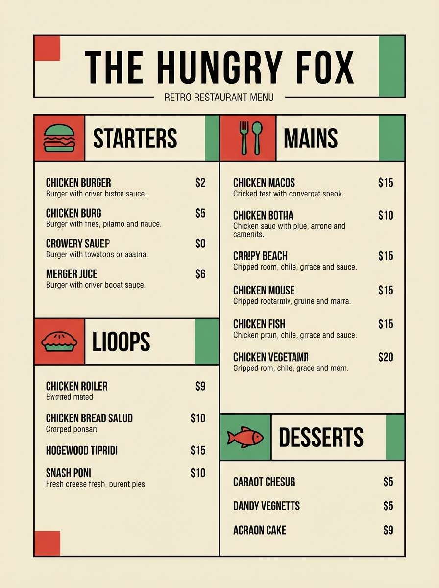 retro menu layout