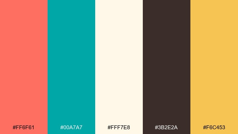retro soda shop salmon teal color palette with hex codes