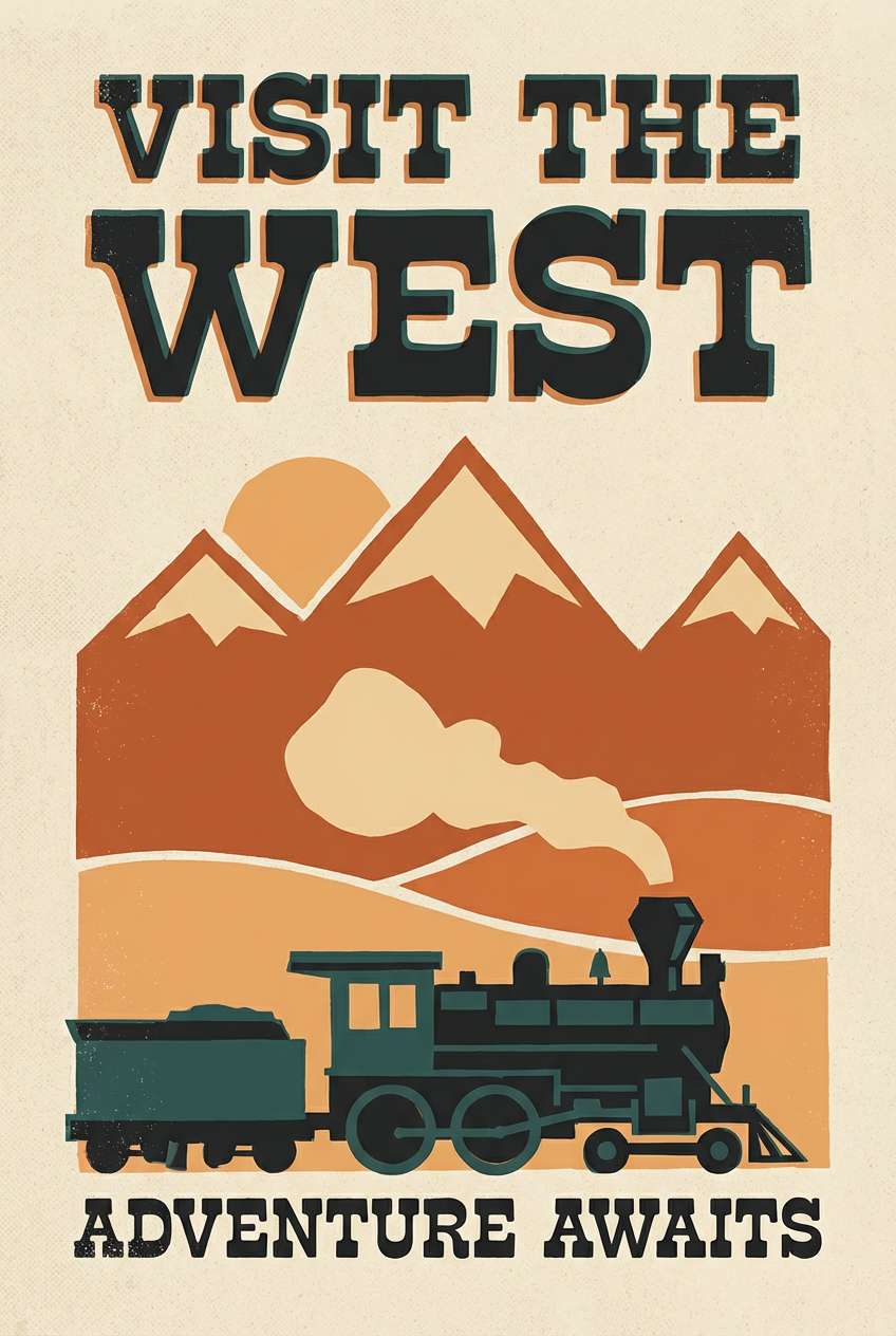 retro travel poster in warm tones