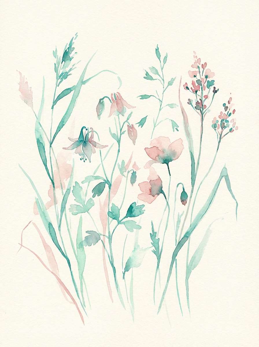 watercolor wildflowers reeds