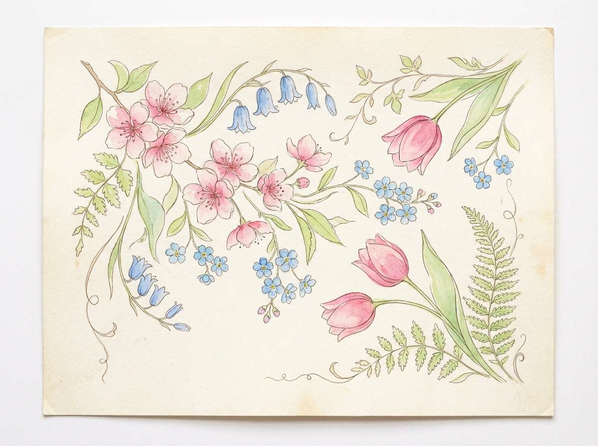 watercolor spring botanicals