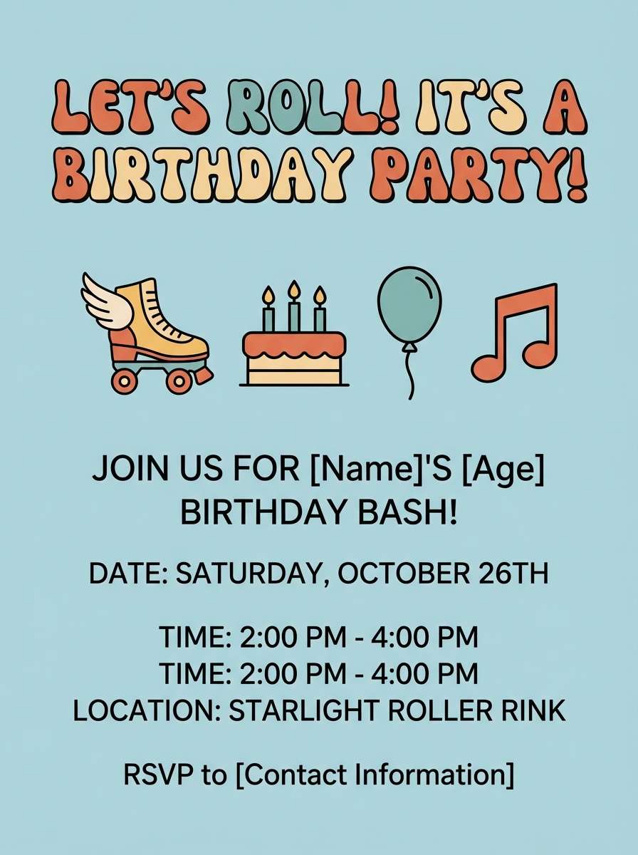 roller rink birthday invite