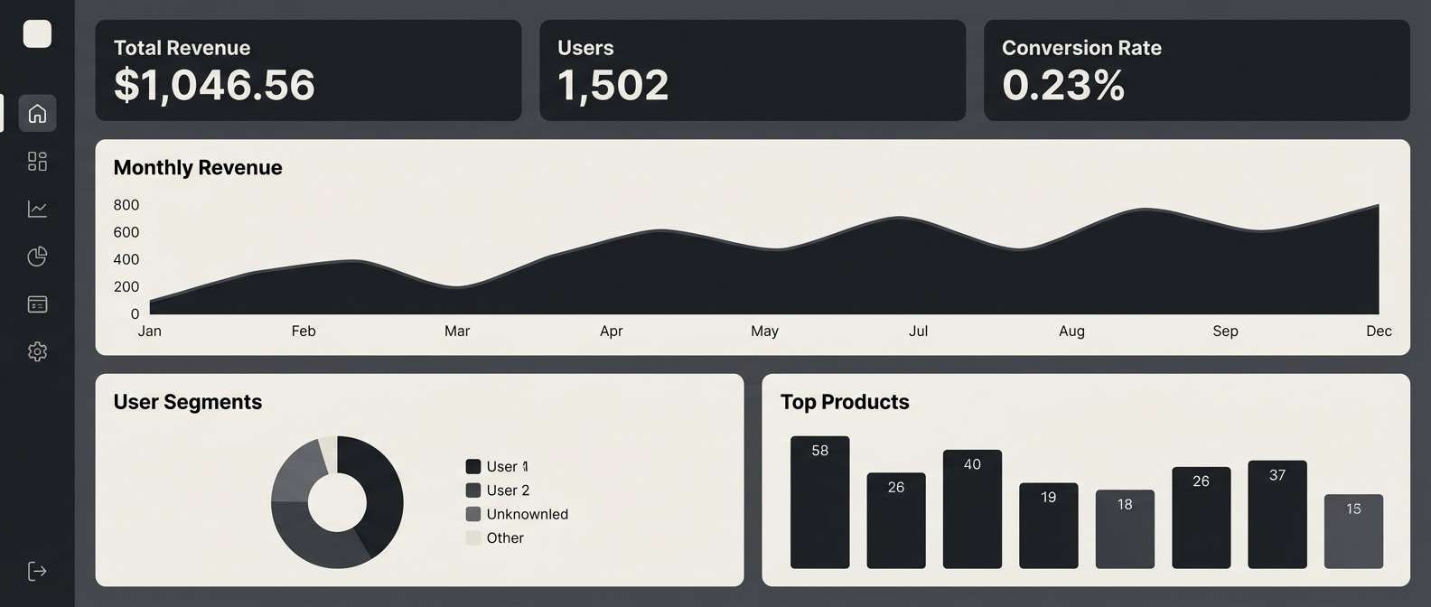 dark monochrome dashboard ui