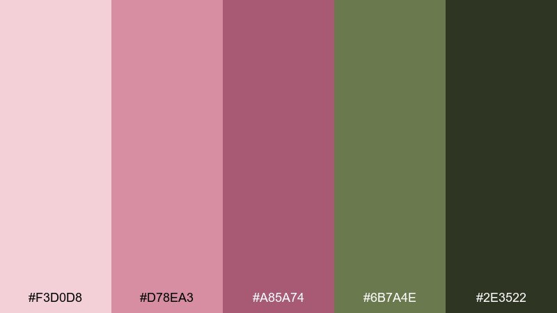rose and olive bistro rose color palette with hex codes