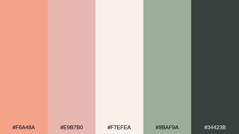 rose apricot sage color palette with hex codes