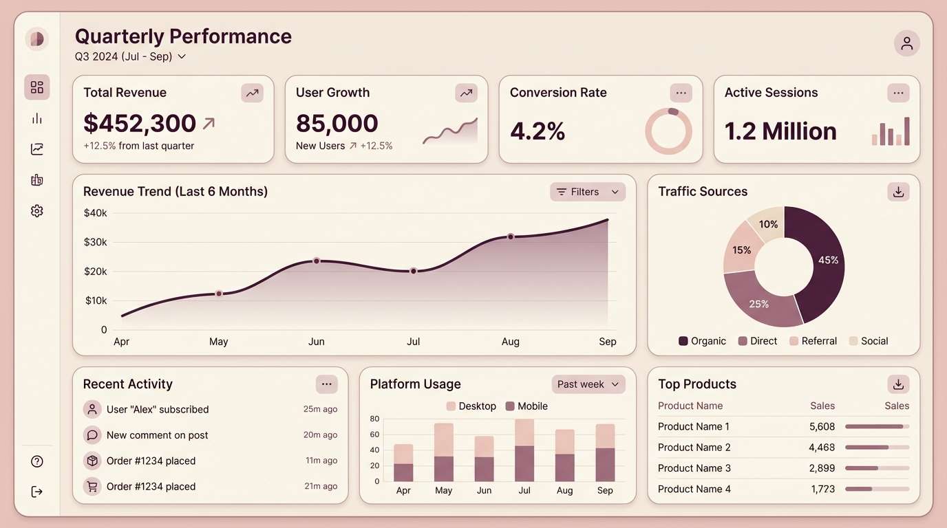 blush analytics dashboard ui