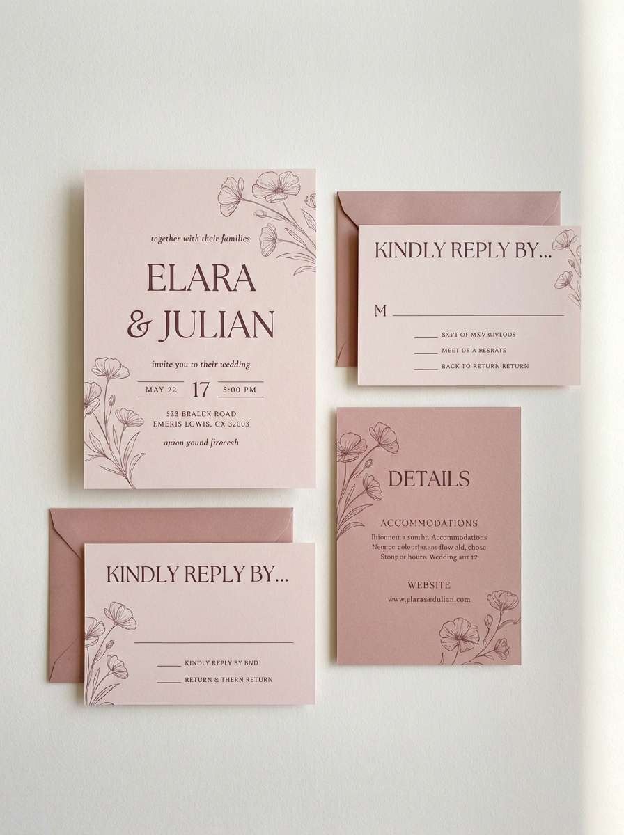 rose wedding invitation suite