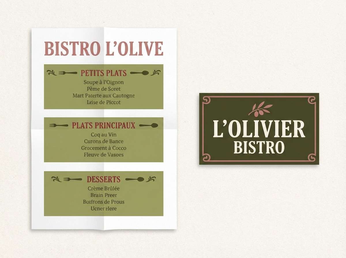 bistro menu in rose and olive