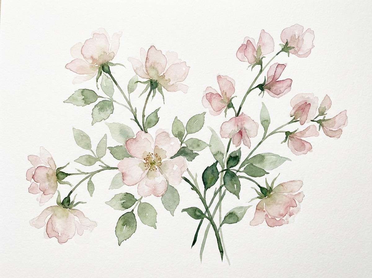watercolor florals in blush and sage