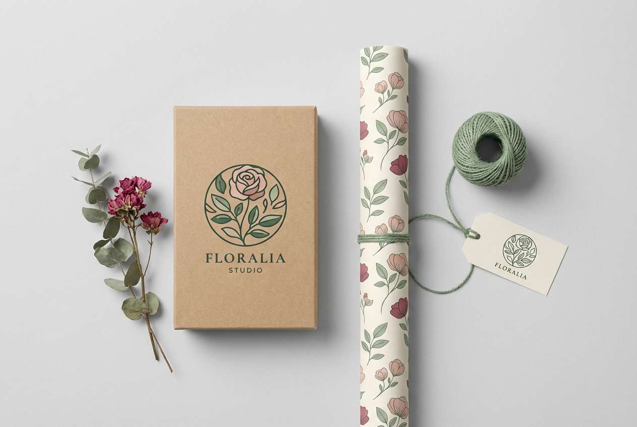 floral branding with sage accents