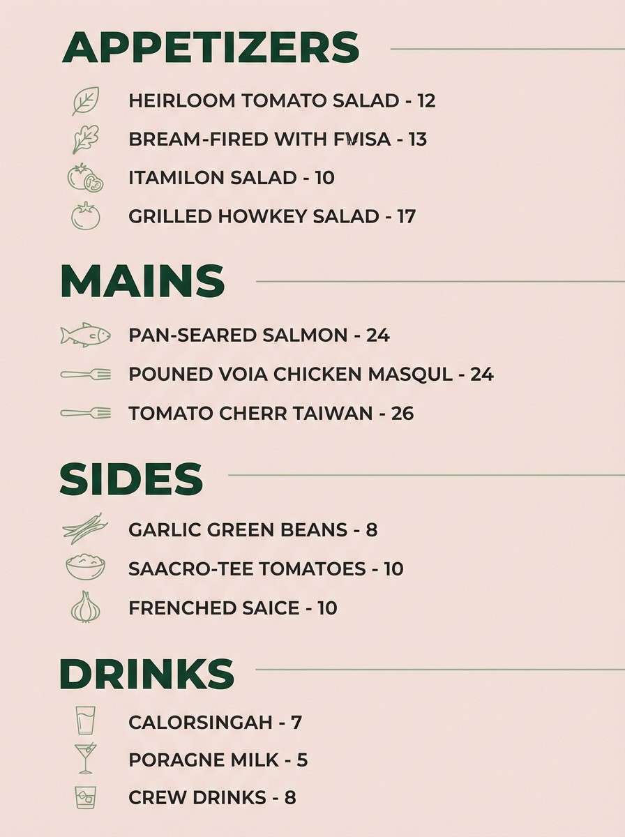 restaurant menu layout