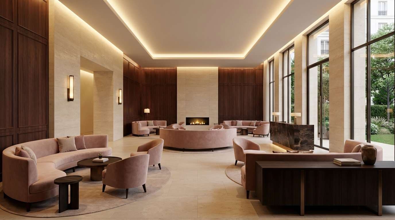 luxury warm hotel lobby
