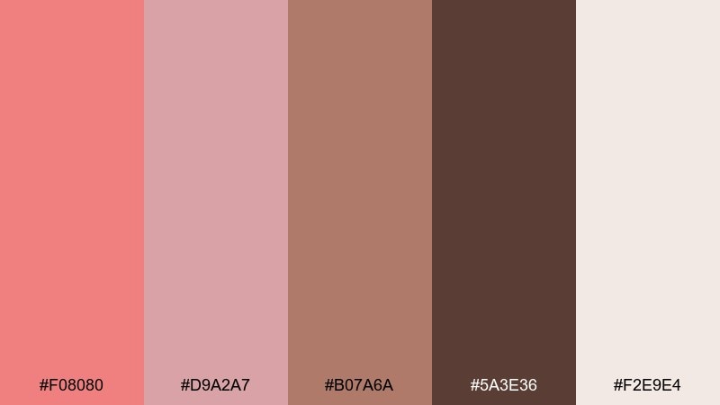 rose gold espresso light coral color palette with hex codes