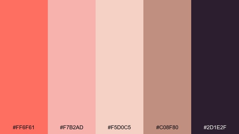 rose gold weekend red coral color palette with hex codes