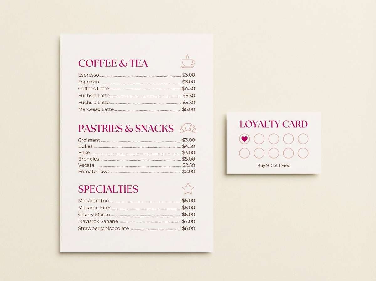 soft fuchsia pink cafe menu