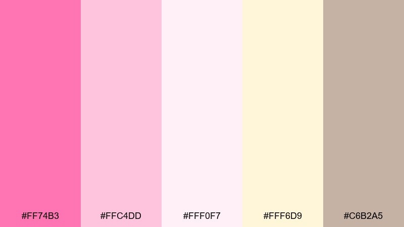 rose quartz cream pink flamingo color palette with hex codes