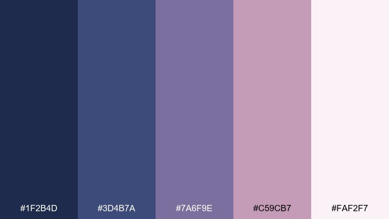 rose quartz nightfall blue mauve color palette with hex codes