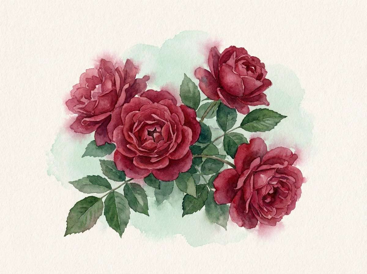 garnet garden watercolor roses