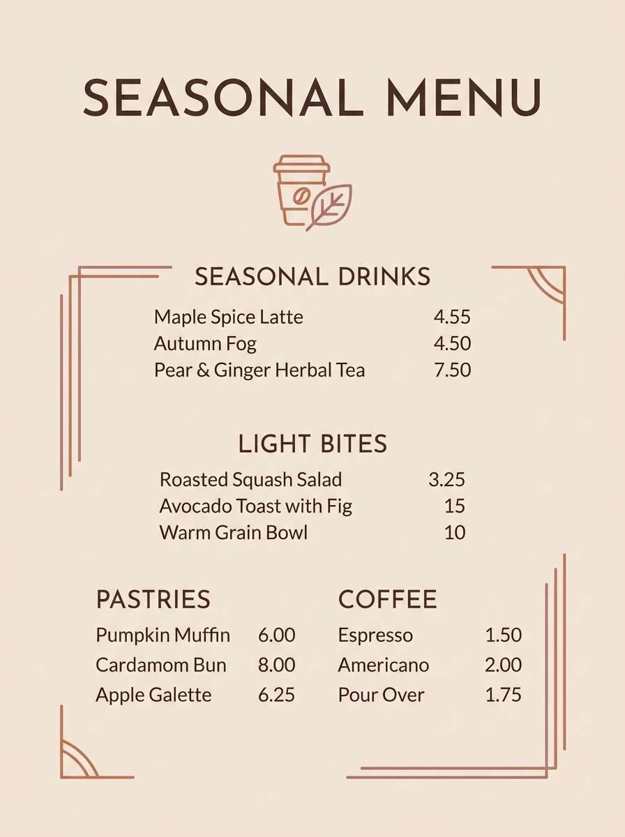 autumn cafe menu