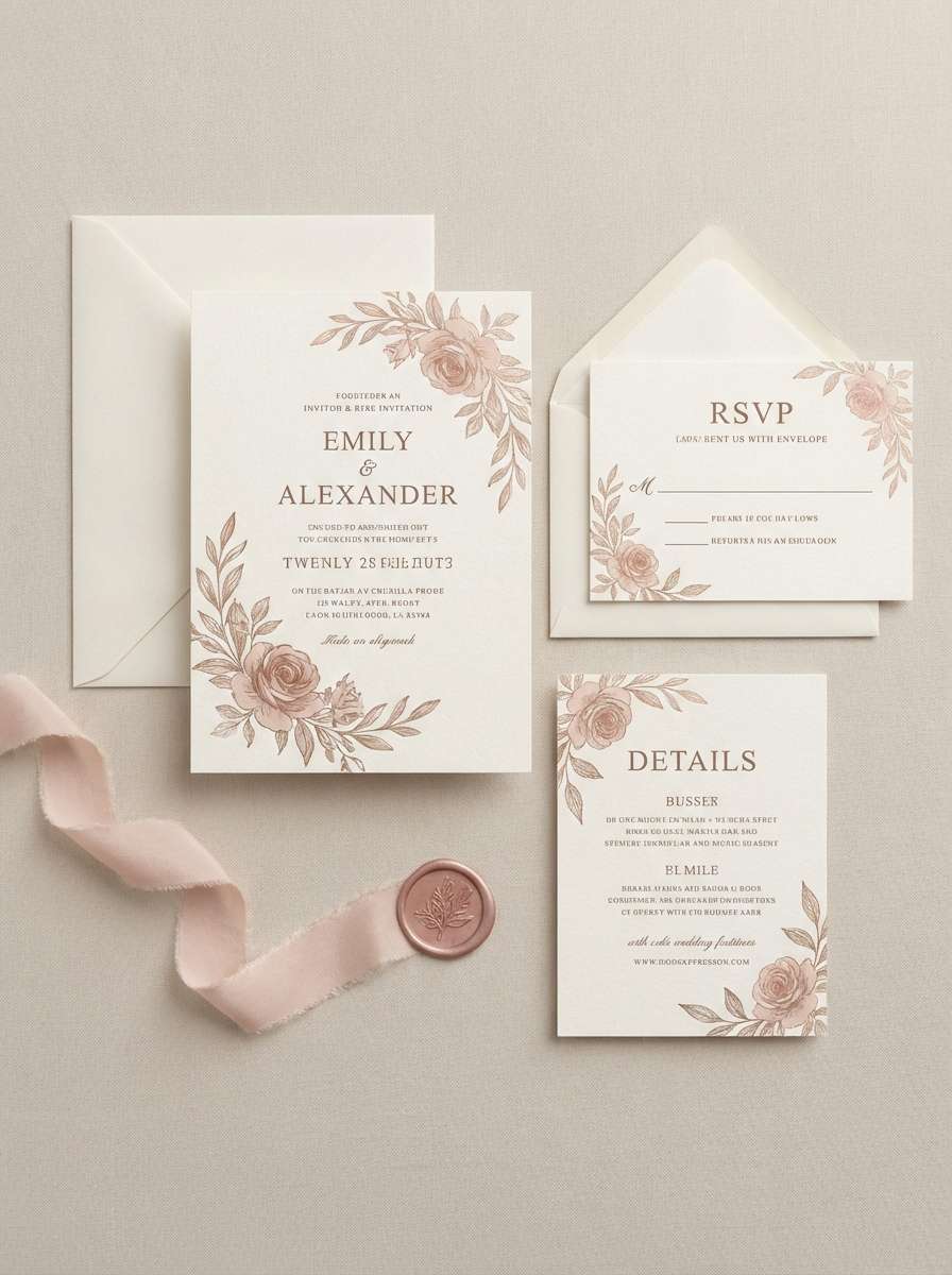 rose wedding invite suite