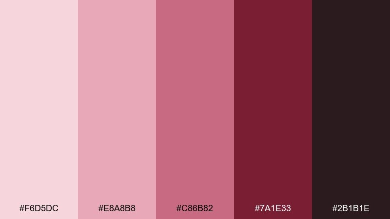rosewood blush pink maroon color palette with hex codes