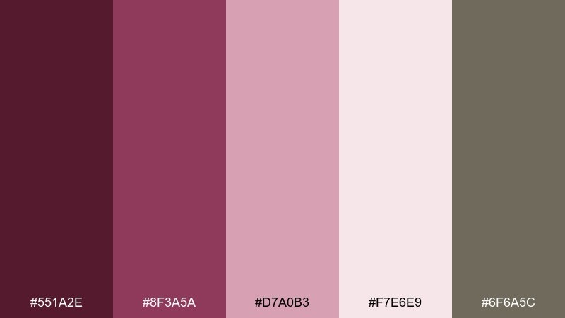 rosewood blush wine color palette with hex codes