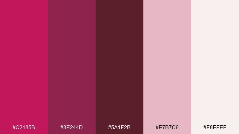 rosewood cerise color palette with hex codes