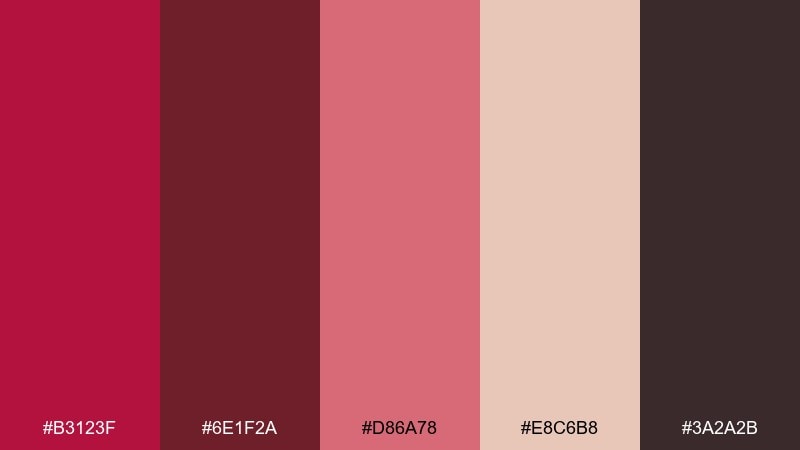 rosewood glow rose red color palette with hex codes