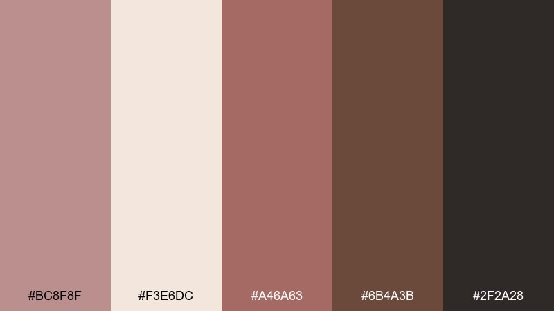 rosewood latte rosy brown color palette with hex codes