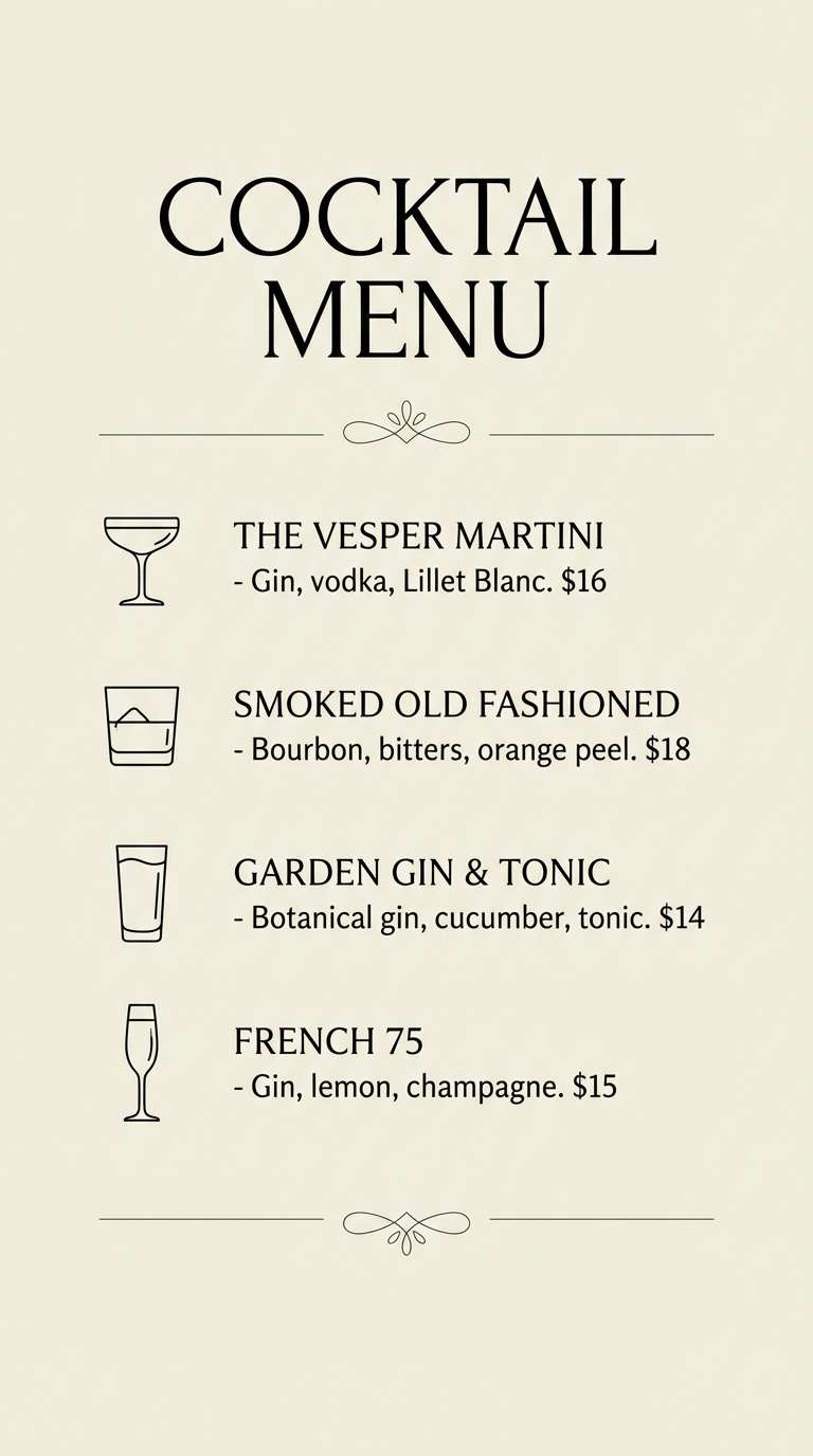 rustic rosewood cocktail menu