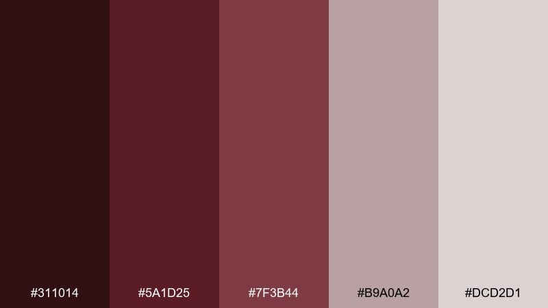 rosewood smoke dark red wine color palette with hex codes