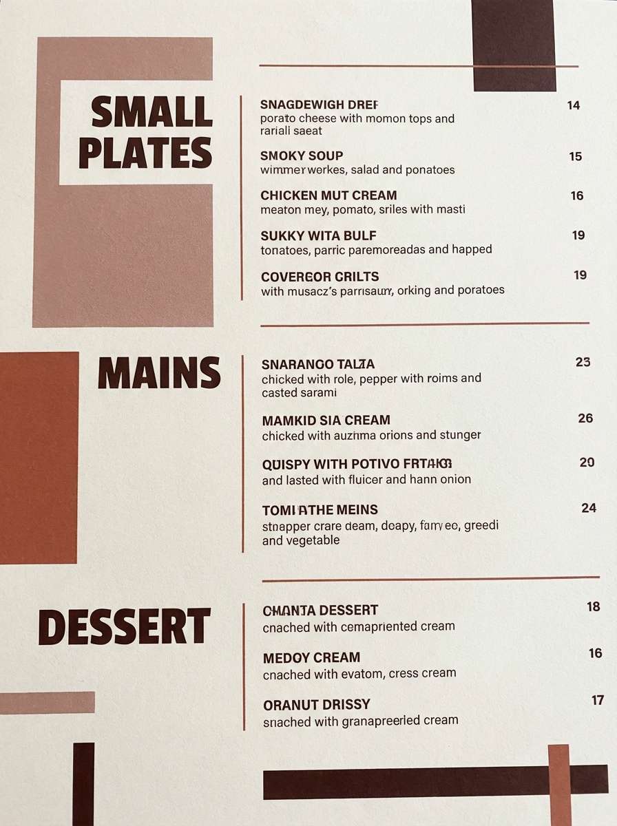 restaurant menu in sunset brick tones
