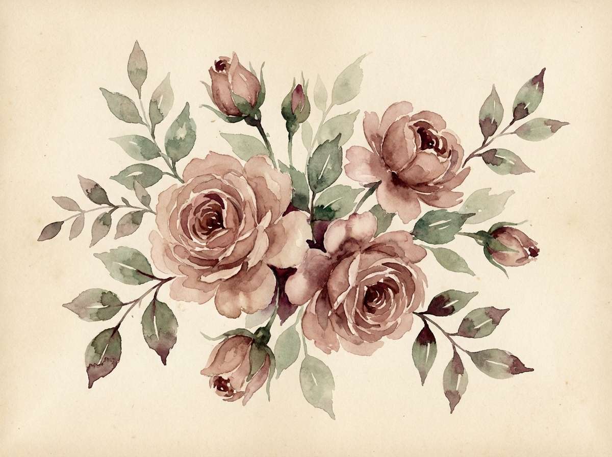 watercolor roses in vintage tones