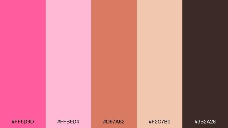 rosy terracotta flamingo pink color palette with hex codes