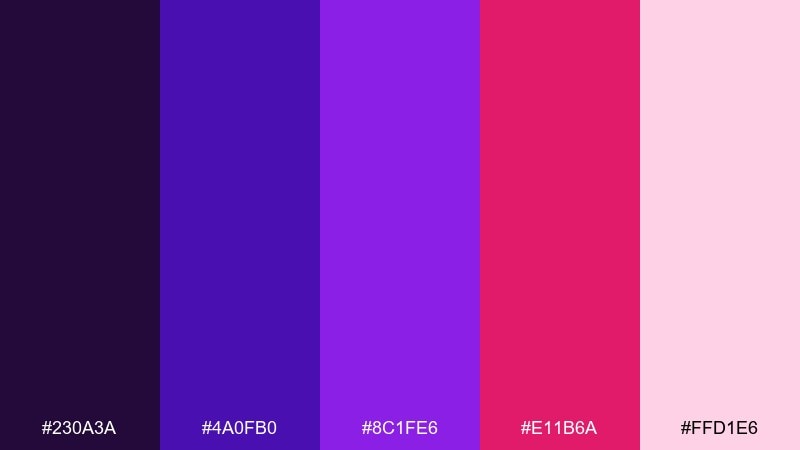 royal fuchsia color palette with hex codes