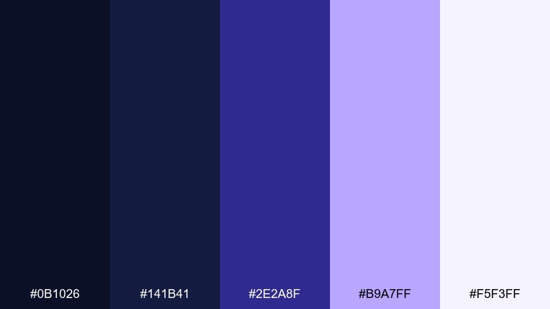 royal ink & lavender color palette with hex codes