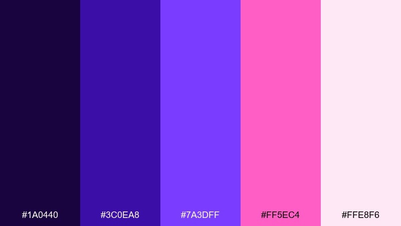 royal lilac pop purple pink color palette with hex codes
