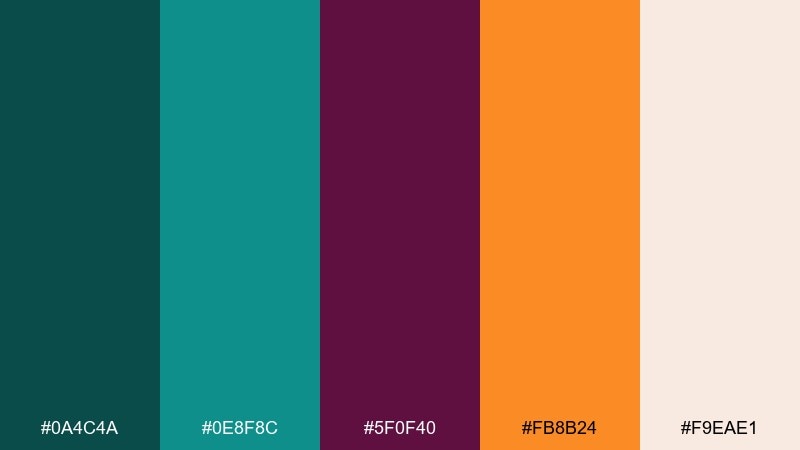 royal orchid peacock color palette with hex codes