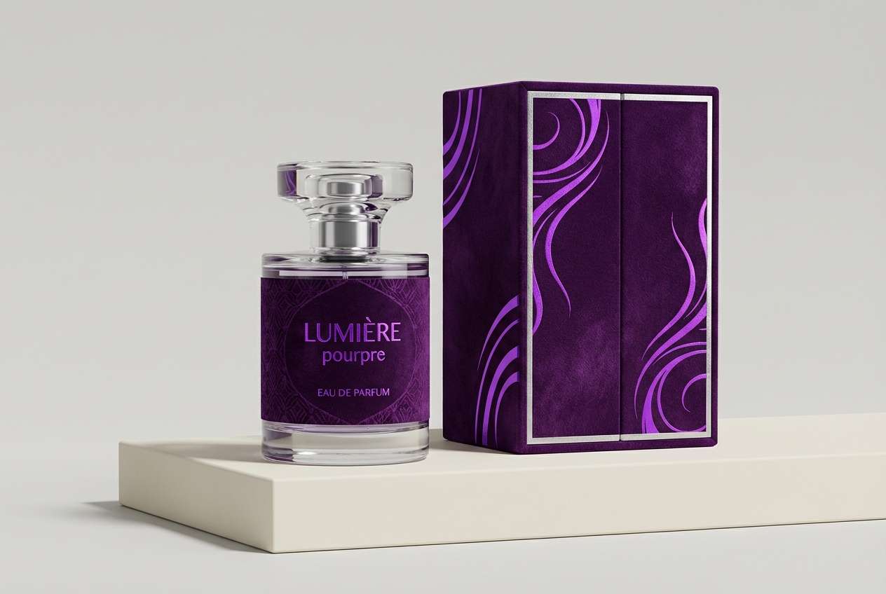 velvet purple perfume packaging