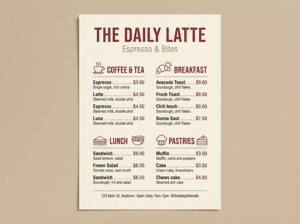 cafe menu layout