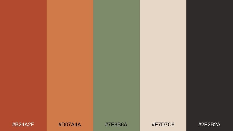 rust and sage fall color palette with hex codes