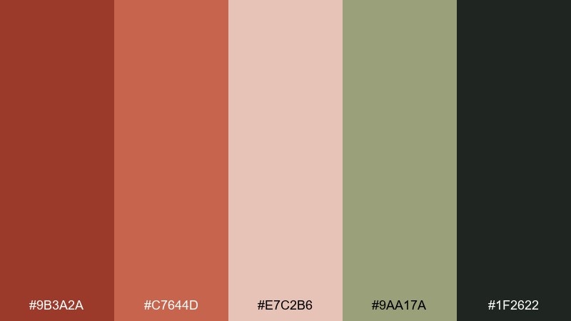 rust and sage ruddy color palette with hex codes